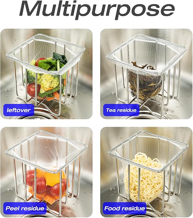 Kitchen Sink Strainer with Sink Basket Holder and 200 Strainer Net Bags