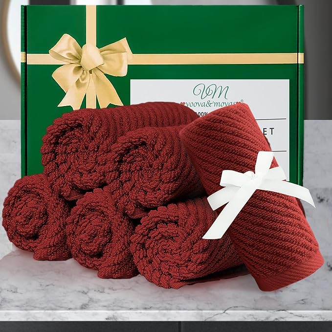VOOVA & MOVAS Red Washcloths, Bath Hand Towels Set