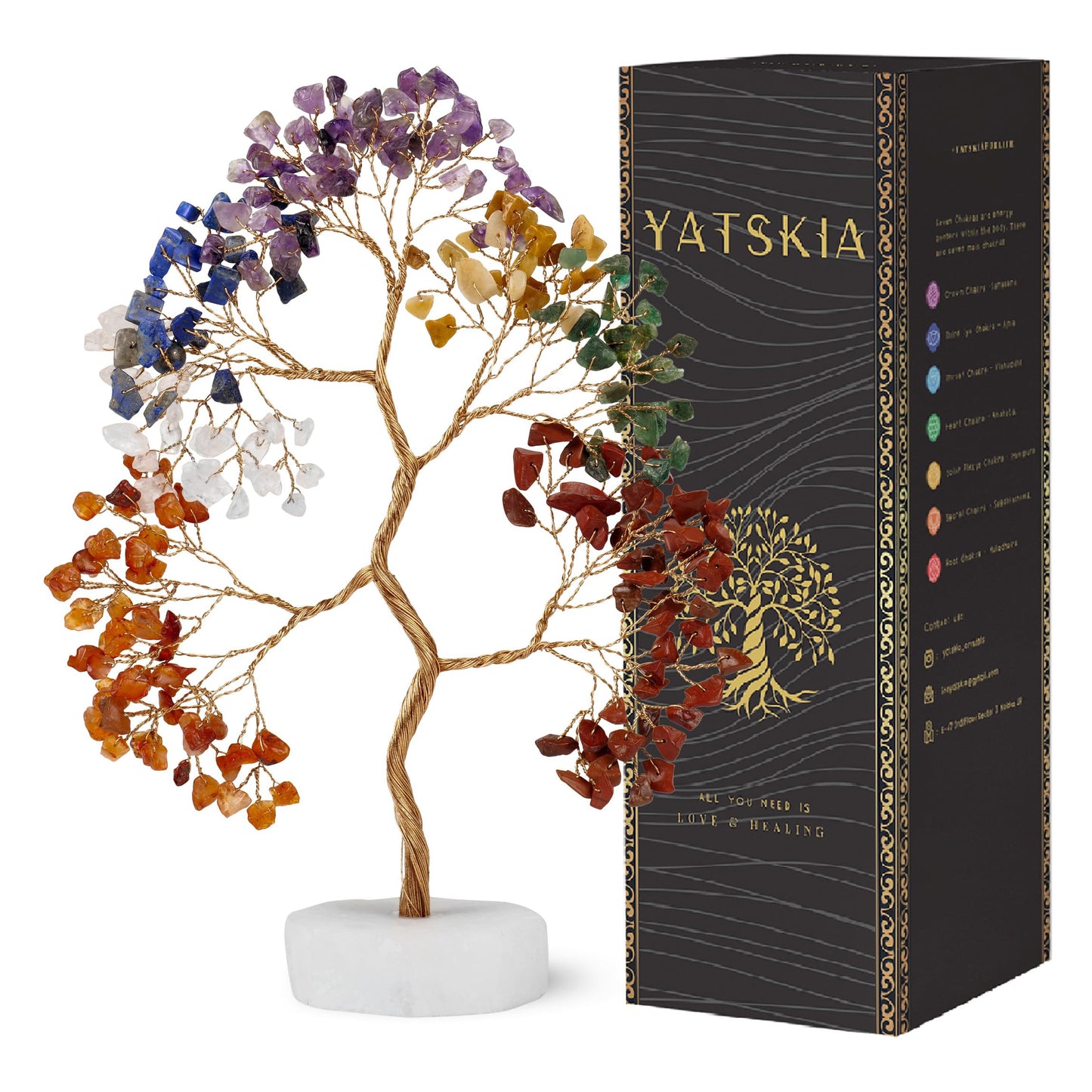 YATSKIA 7 Chakra Tree of Life Crystal Tree, Healing Crystals Gifts for Women, Chakra Stones Home Office Decor, Gemstone Tree Bedroom Decor, Healing Gifts (Size - 10 Inch)