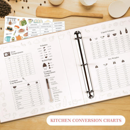 Lanpn Recipe Binder 8.5x11 3 Ring Kit, Waterproof Recipe Book Organizer Binder with 60 Plastic Sleeves,116 Recipes, Dividers,Labels & Stickers, Blank Recipe Binder to Write in Your Own Recipes, Oat