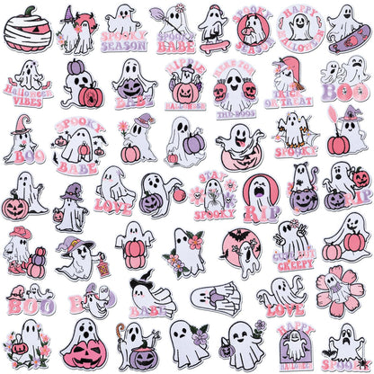 Wavwavw 50 Pcs Ghost Patches Iron on Halloween Patches Embroidered Applique Cute Pumpkin Boo Ghost Iron on for Clothes Hats Backpacks Jackets Accessories