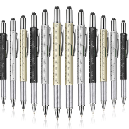 Honoson 30 Pcs Tool Pen for Men Gift 6-in-1 Multitool Tech Tool Pen with Ruler, Level Gauge, Ballpoint, Stylus, Screwdriver and Slotted Screwdriver Multifunction Gift for Him Dad Father Day