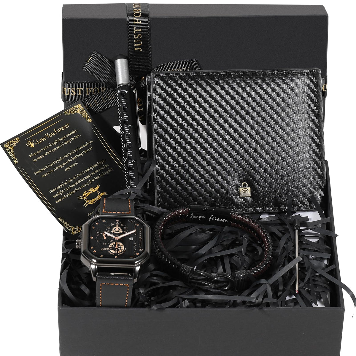 BSTcentelha Mens Gift Set,6-in-1 Multitool Pen& Men's Fashion Watch&Fashion Bracelets&Leather Wallets&Greeting Card Gift Box,Valentine's Day&Father's Day Present (Luxury Style B)