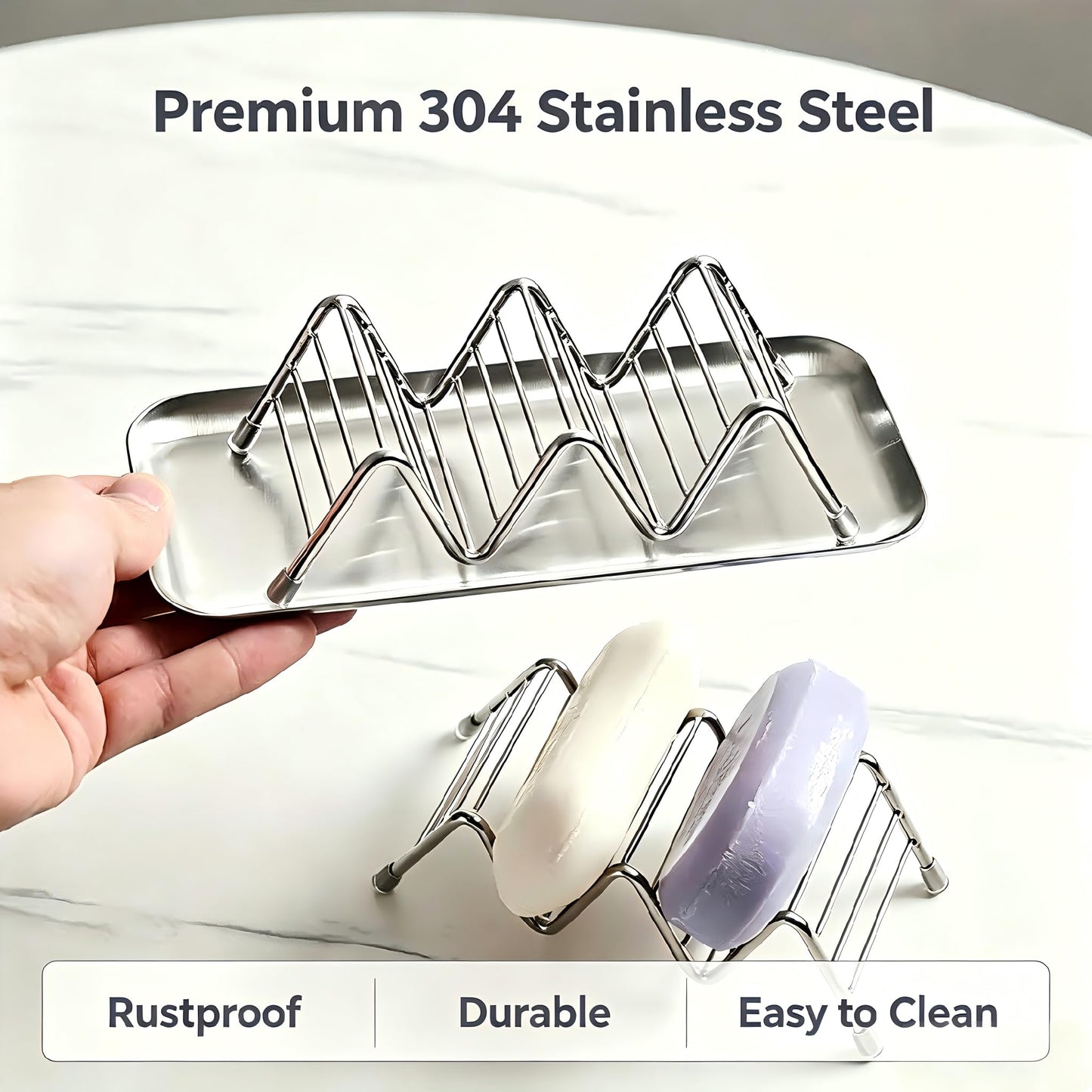 UVULAS Wavy Soap Dish, 304 Stainless Steel Soap Holder with Full 304 Stainless Steel Removable Drip Tray, Self Draining Rustproof Quick Dry Bar Soap Holder for Shower Bathroom Kitchen, 1 Pack