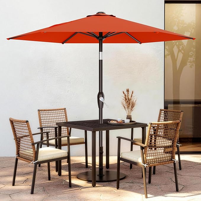 AreShark 7.5FT Patio Umbrella Table Market Umbrella with 6 Sturdy Ribs, Button Tilt/Crank, Heavy-Duty Outdoor Umbrellas for Pool, Deck, Garden and Backyard, Orange