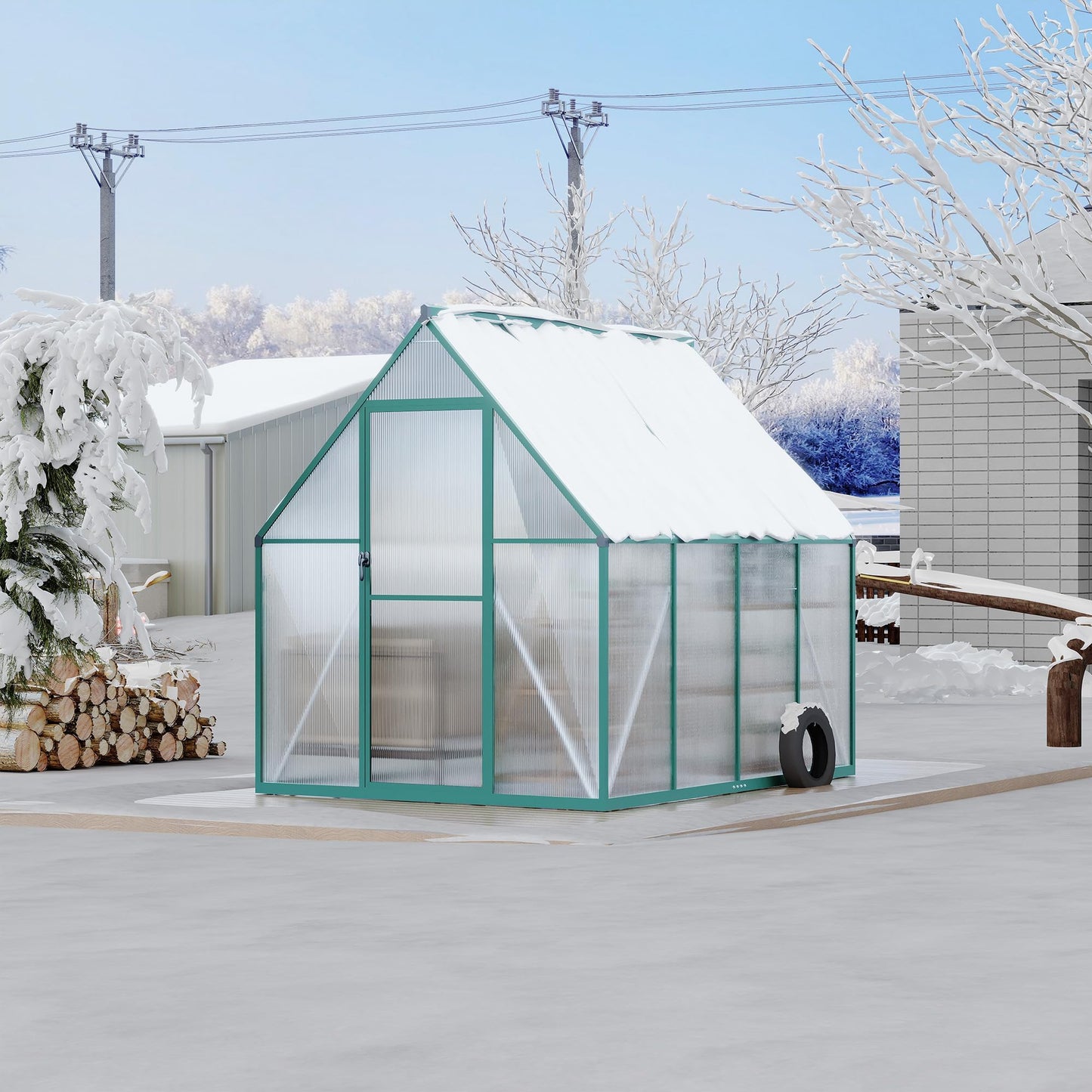 6x7 ft Heavy Duty Polycarbonate Walk-in Greenhouse with Reinforced Aluminum Frame, Adjustable Roof Vent, and UV Protection Panels for Outdoor Backyard Gardening and Year-Round Plant Care