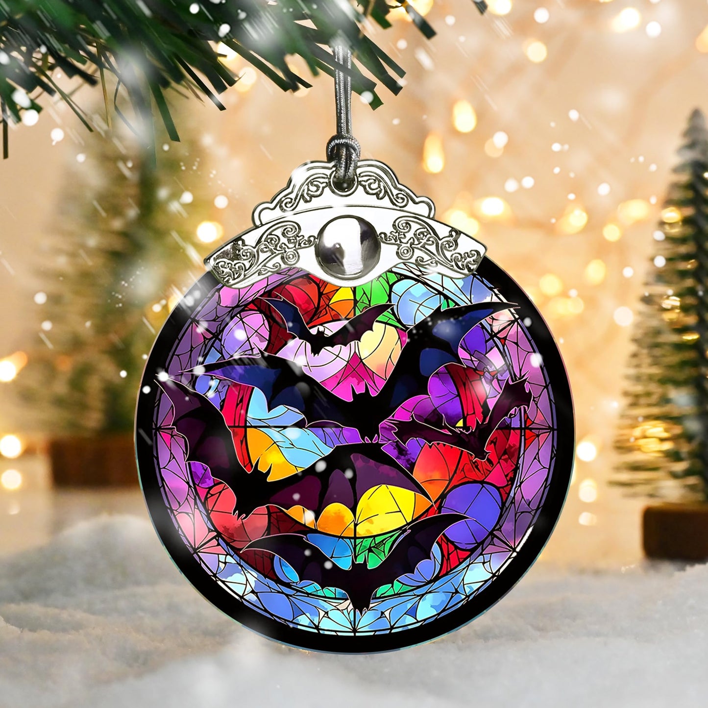 Jocidea Christmas Ornament, Bat Christmas Decor, Bat Ornaments for Christmas Tree, Stained Glass Ornament, Bat Gifts, Holiday Decorations and Xmas Gifts Ideas