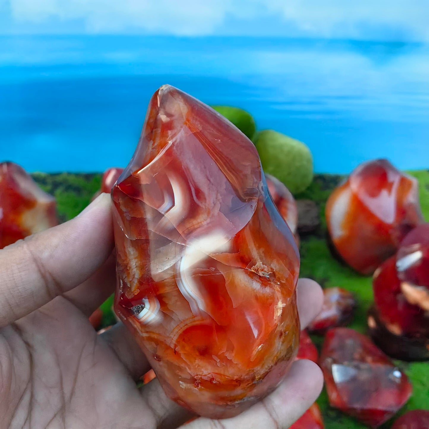 Natural Carnelian Flame Carving Crystal Red Agate Tower Point Reiki Mineral Office Home Decor Gift Healing (550g-700g)