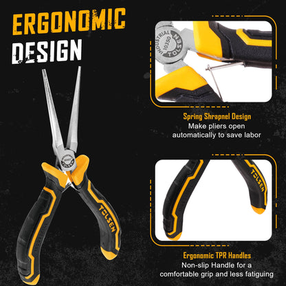 TOLSEN 6-Piece Mini Pliers Set, Needle Nose, Diagonal, Long Nose, Bent Nose, End Cutting and Combination Pliers for Making Crafts, Repair Electronic and Jewelry, with Pouch