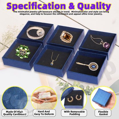 Swpeet 12Pcs Royal Blue 3.5×3.5×1 Inch Cardboard Jewelry Gift Boxes with Scissors and Polyester Ribbon, Necklace Earring Bracelet Boxes Gift Case Ideal for Jewelry Storage Packaging Display