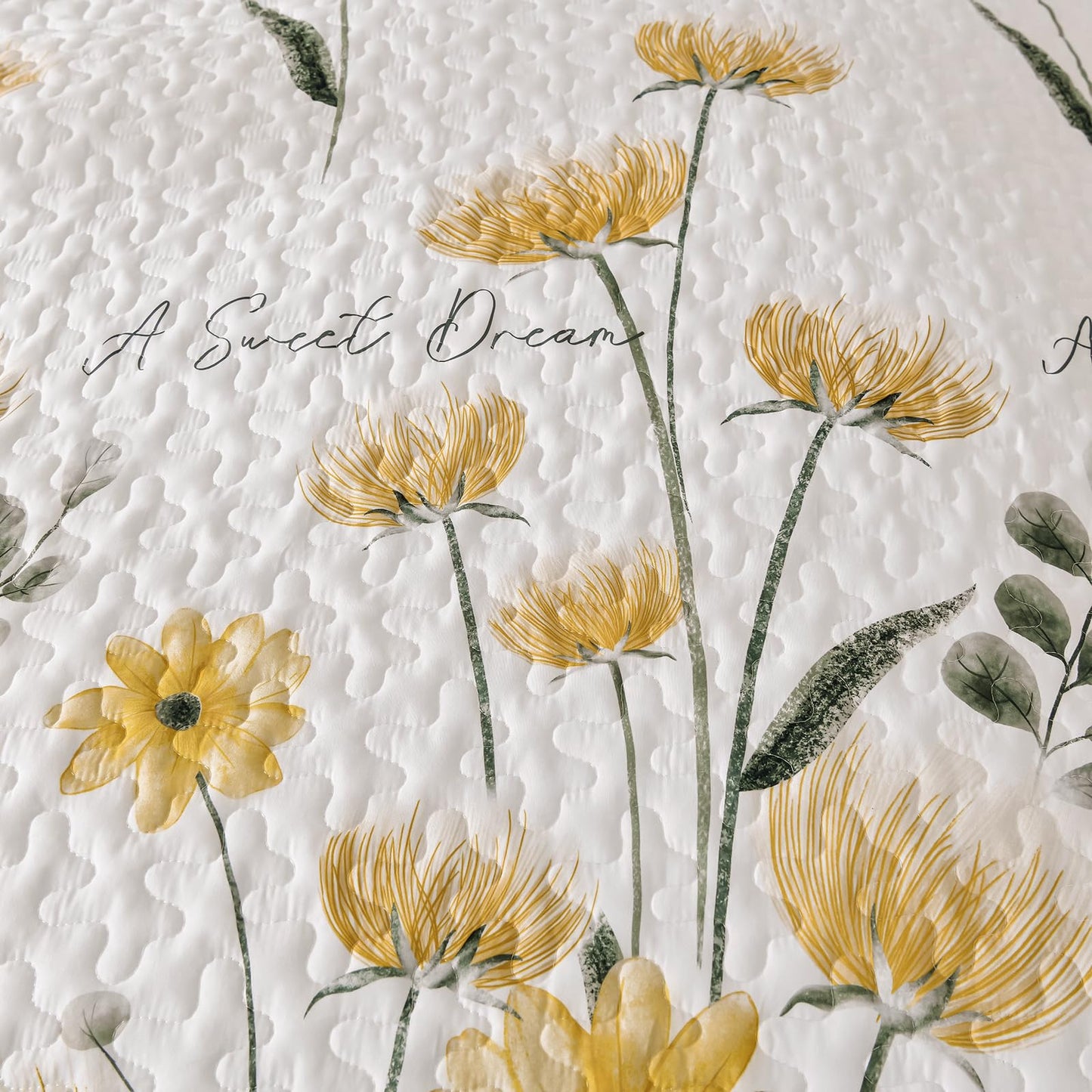 Dinjoy Quilt Set Queen Cute Floral Bedspread Coverlet Yellow Flower Quilts Microfiber Lightweight Summer Bedding Sets Reversible Soft Quilted Bed Cover for All Season(96"x90")