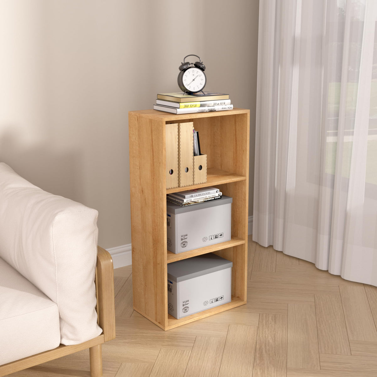 NewBeth Wooden 3 Cube Storage Organizer,3 Tier Low Bookcase Freestanding Storage Display Organizer,Versatile Cubes Shelf and Cubby Unit for Any Space 15.7inch