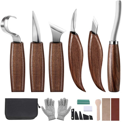 Wood Carving Tools Set,Detail Wood Knife,Hook Carving Knife Kit for Beginners,Trimming Knife for Spoon Bowl Cup Pumpkin Woodwork, Chip Carving Knife Kit,Square Handle Design（6pcs）
