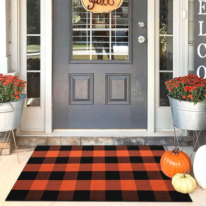WAYYE Buffalo Plaid Outdoor Rug Checkered Area Rug Washable Doormats Indoor Outdoor Rugs for Layered Front Door Mats, Porch, Entryway, Kitchen, Farmhouse (Orange and Black Plaid, 2'3'' x 3'7'')