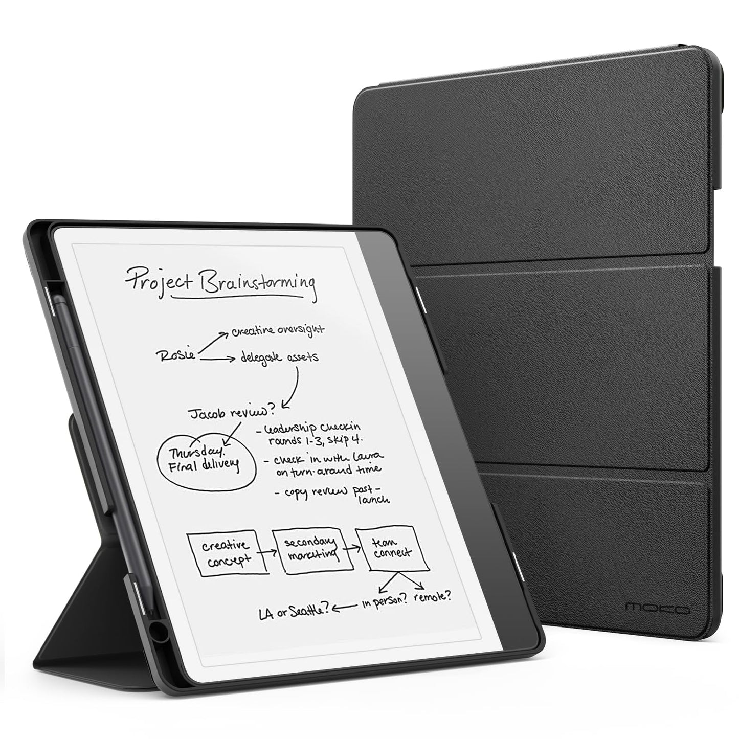 MoKo Stand Case for Kindle Scribe (2024/2022 Released) - Premium Leather Trifold Stand Cover with Pen Holder, Auto Sleep/Wake for 10.2" Amazon Kindle Scribe 2024/2022, Black