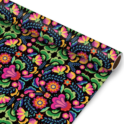 JarThenaAMCS Halloween Wrapping Paper -Mini Roll- 17in x 32.8Ft Day of The Dead Mexican Floral Gift Wrap Paper for Party Wrapping Supplies