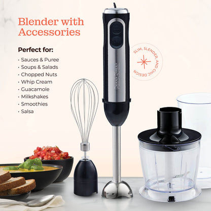 Powerful Immersion Blender, Electric Hand Blender 500 Watt with Turbo Mode, Detachable Base. Handheld Kitchen Gadget Blender Stick for Soup, Smoothie, Puree, Baby Food, 304 Stainless Steel Blades