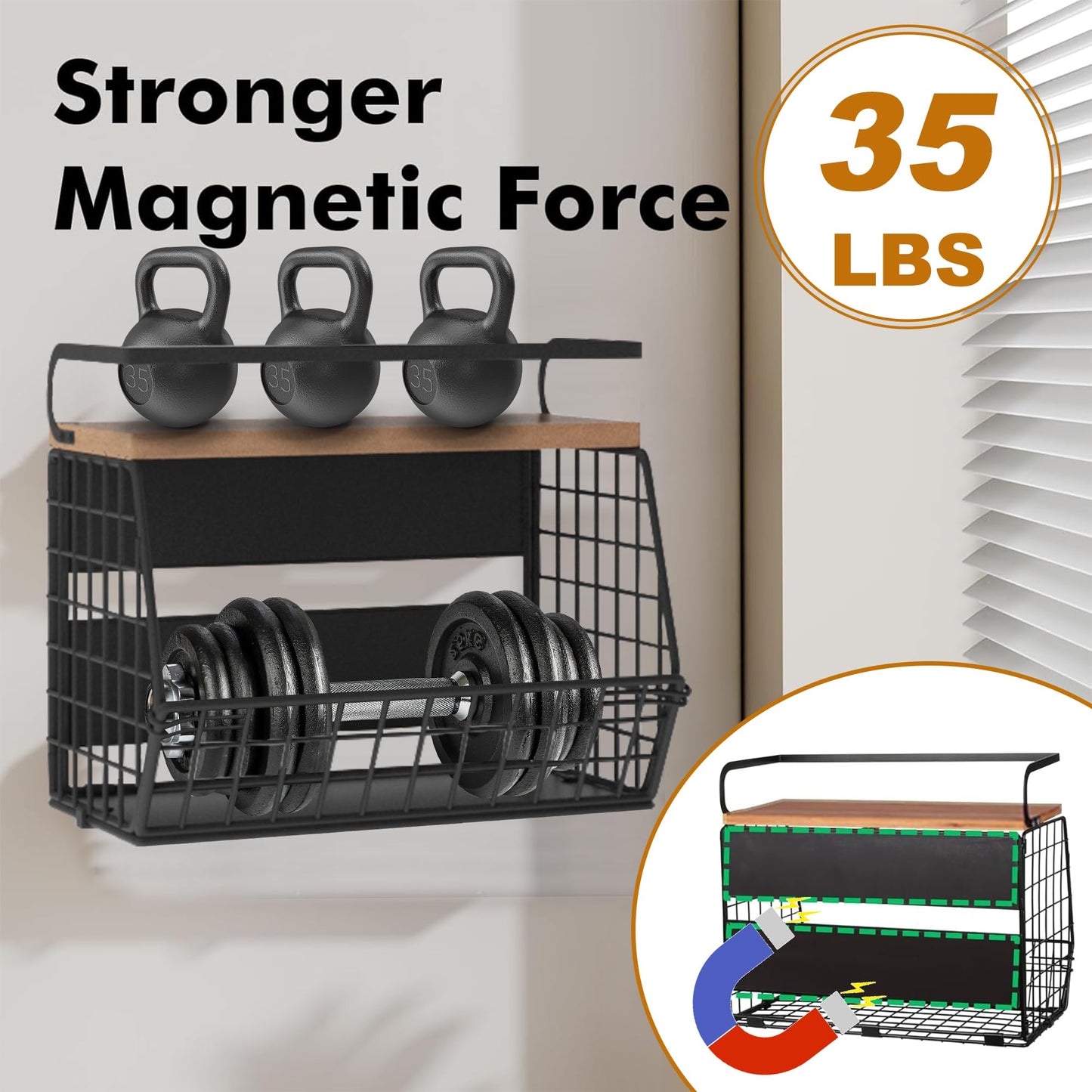Clothink Magnetic Shelf for Fridge,Hanging Wall Basket for Potato Onion Fruit and Vegetable Storage Bins,Large Produce Container Magnetic Spice Rack for Refrigerator Kitchen Counter Pantry,Black