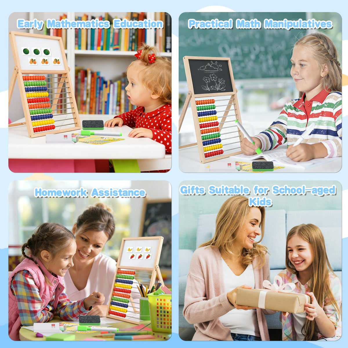 Wooden Abacus for Kids Math Games for Kids 3-5 4 5-7 6-8 Counters Toys with Double-Sided Whiteboard Blackboard and Magnetic Number Cards 1-100 Educational Counting Math Manipulatives 1st 2nd grade
