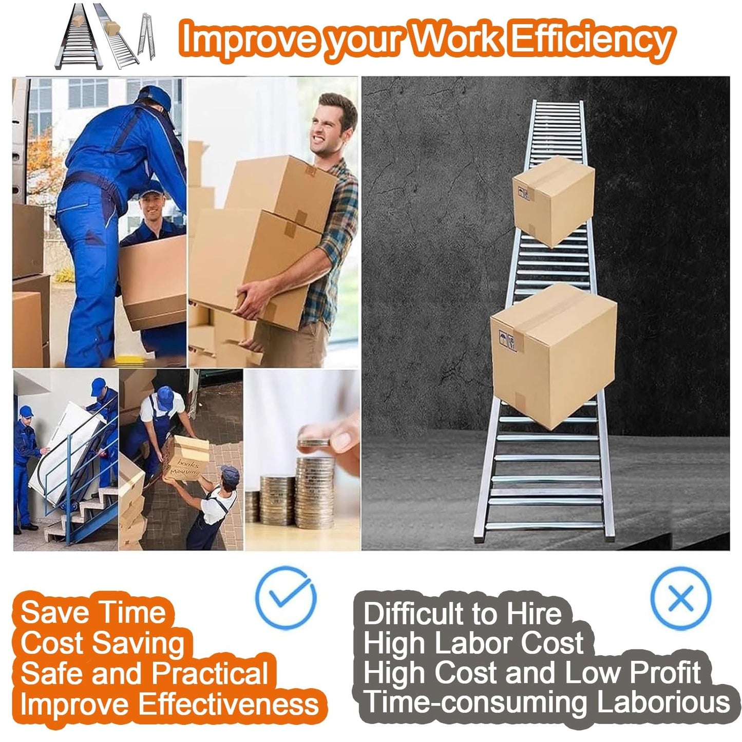 Adjustable Heavy Duty Gravity Conveyor Roller for Warehouse Unloading, 3.3 to 33ft Lengths, 16in Wide, Height Adjustable Stand - Efficient Material Handling Solution