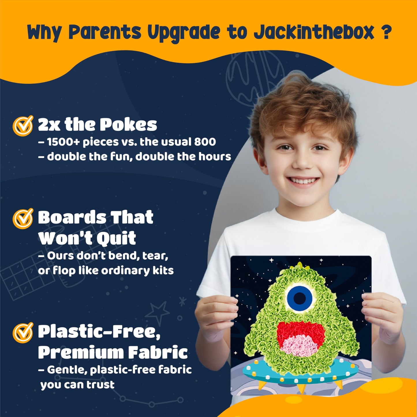 jackinthebox Poke Poke Art for Kids – Space Theme, Flower Pressing Kits, Mess-Free Fabric Art and Craft,Gift for Kids for Girls and Boys Ages 4 5 6 7 8
