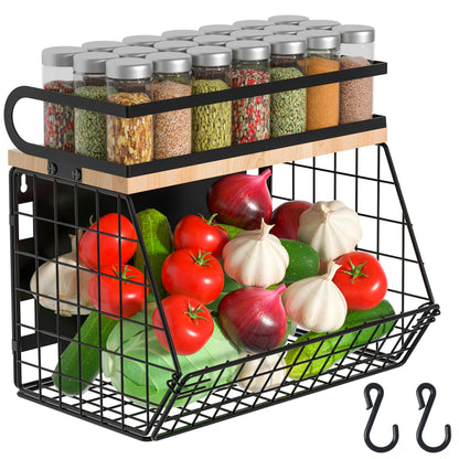 Uninol home Magnetic Shelf for Fridge with Wood Lid, Large Container Magnetic Spice Rack for Refrigerator,Fruit Potato and Onion Storage Bins, Pantry Organizers & Storage, Kitchen Counter, Cabinet