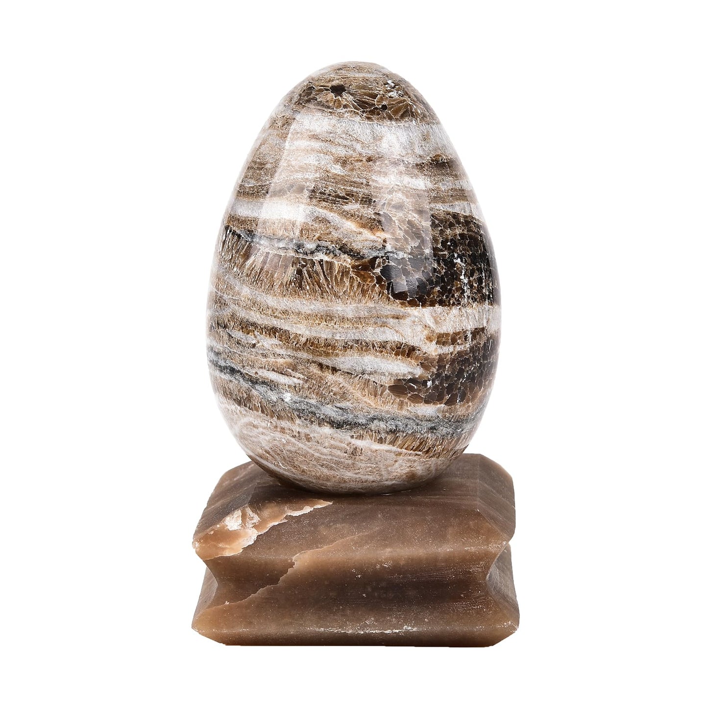 AMOYSTONE Single Morocco Jasper Minerals Crystal Egg with Base for Home Decor Collect, Large Height 3.5-4"