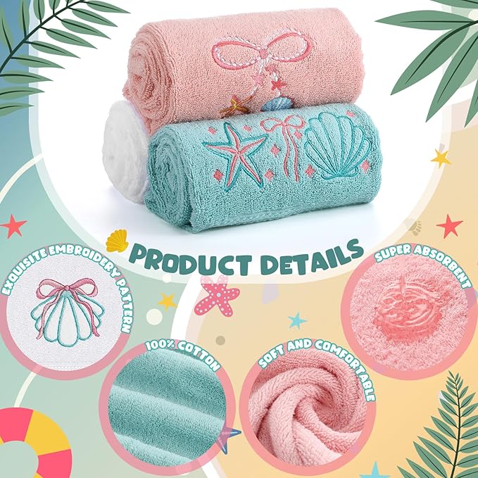 3 Pack Seashell Bow Coastal Hand Towels