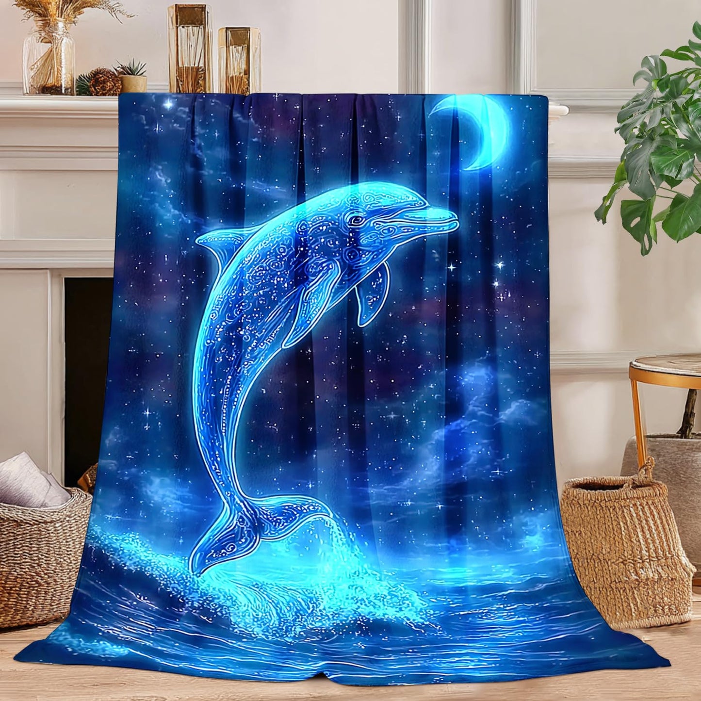 Dolphin Blanket Dolphin Fleece Throw Blanket Super Soft Fuzzy Plush Cozy Warm Dolphins Decor Stuffed Bedding Blankets Gift for Boys, Girls Men Women Kids & Adult 50"X40"