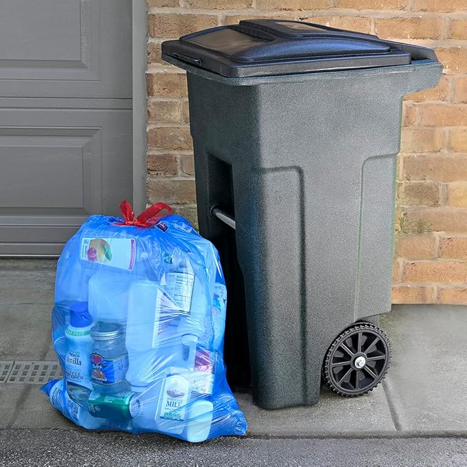 Amazon Basics Blue Recycling Drawstring Trash Bags, Tall Kitchen, 13 Gallon