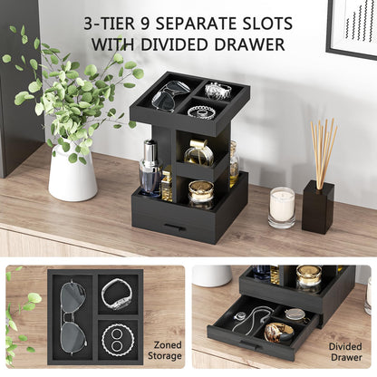 Cologne Organizer for Men, Cologne Stand, 3 Tier Wooden Perfume Organizer, Rotating Mens Cologne Shelf with Drawer, Fragrance Display Holder Desk Organizer, Gift Ideas for Men Him Dad Husband