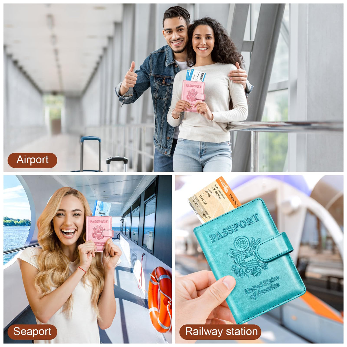 Herain Passport Holder for Travel Cruise Essentials, 2 Pcs Passport Cover Wallet Case Travel Gifts Women Men Family, RFID Passports Book Card Holders Travels Accessories Must Haves