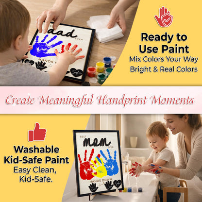 10" Best Dad Ever Hands Down Sign DIY Dad Gifts from Kids Handprint Kit with Acrylic Paint, Toddler Craft Birthday Gift Father's Day for Daddy, Papa Family Plaque with Daughter, Son Names HF90-D