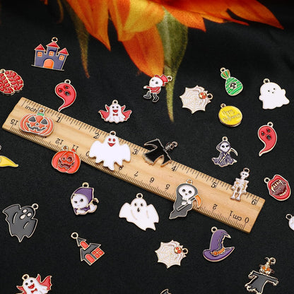 SANNIX 110Pcs 55 Pairs Halloween Charms Gold Enamel Jewelry Pendants for Halloween Earring Bracelet Necklace Craft Making
