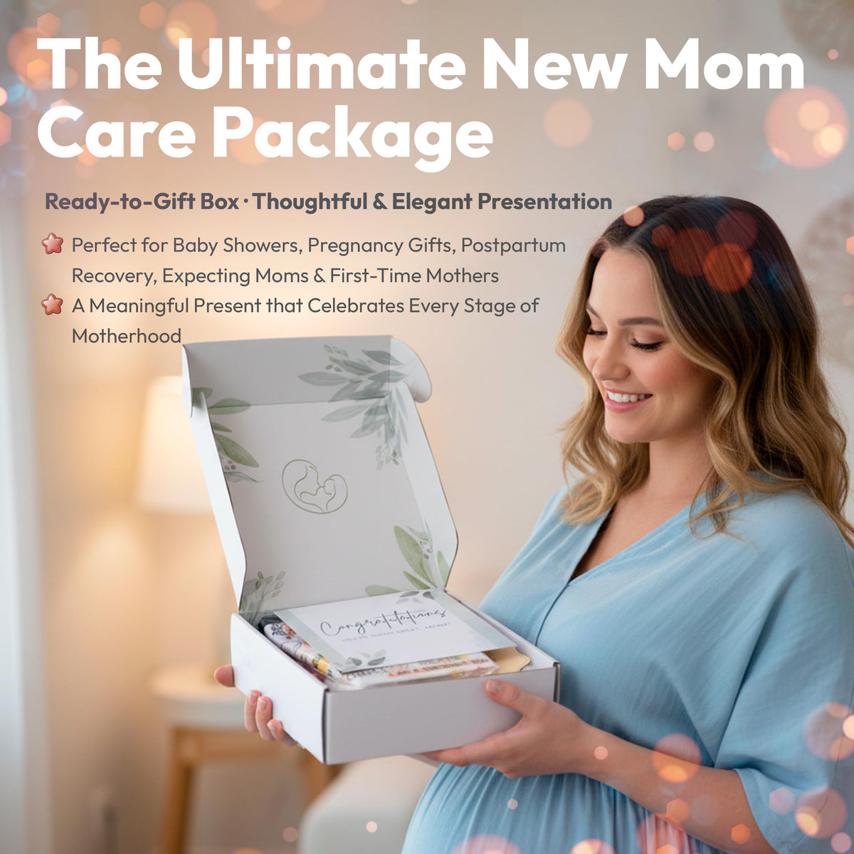 LUCOI New Mom Care Package Gift Set with Daily Affirmation Cards – Postpartum Gifts for Mom After Birth, Pregnancy Gift for First-Time Moms, Baby Shower Gift for Expecting Mom, 9-Piece Set