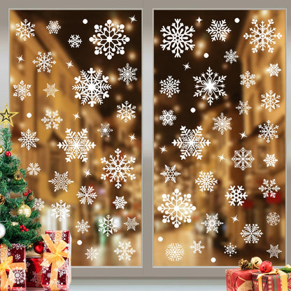 Homerove 510 Pcs 10 Sheet Double-Sided Christmas Window Clings, Christmas Snowflake Window Cling Stickers for Glass, Xmas Holiday Snowflake Decals for Party