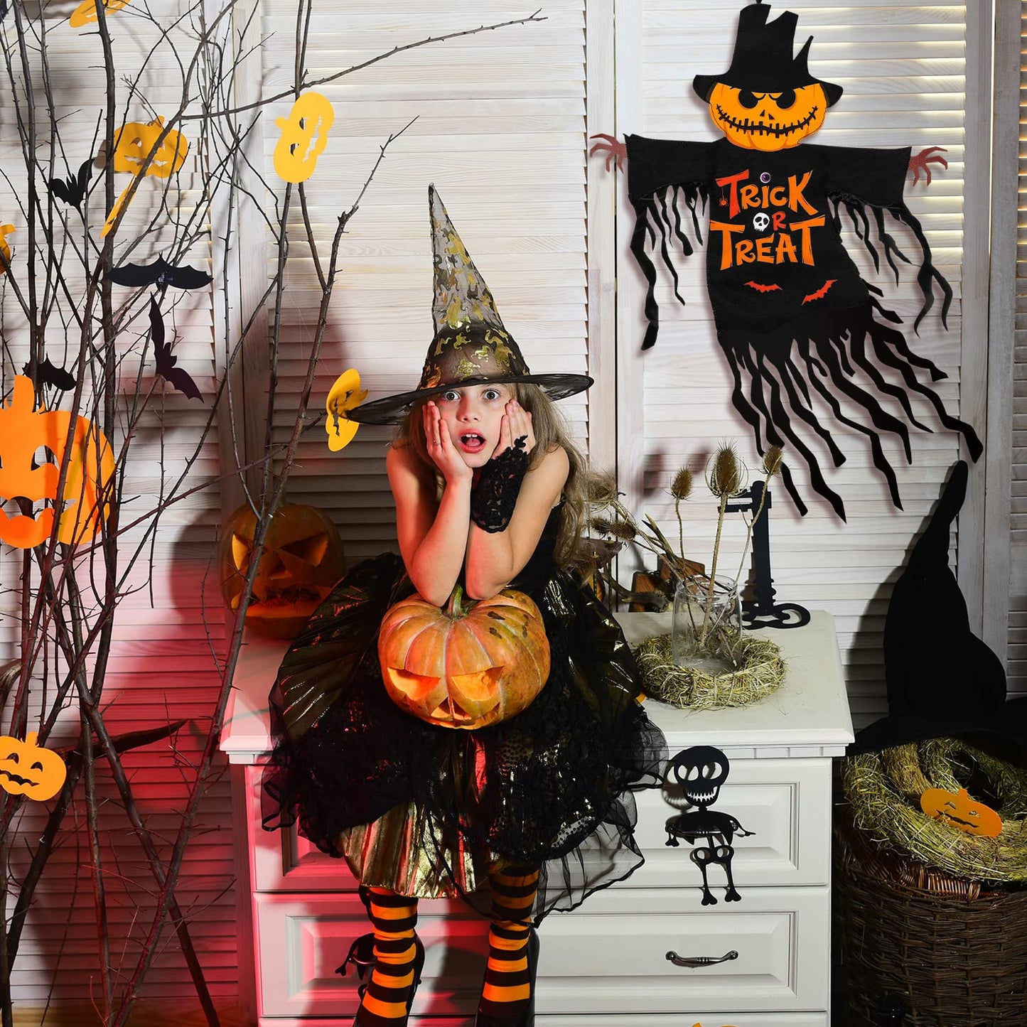 Halloween Garden Flag Outdoor Decorations for Outside Double-Sided Printed, Pumpkin Ghost Winter Yard Flags House Yard Seasonal Decoration 22 x 23 Inch Treat or Trick