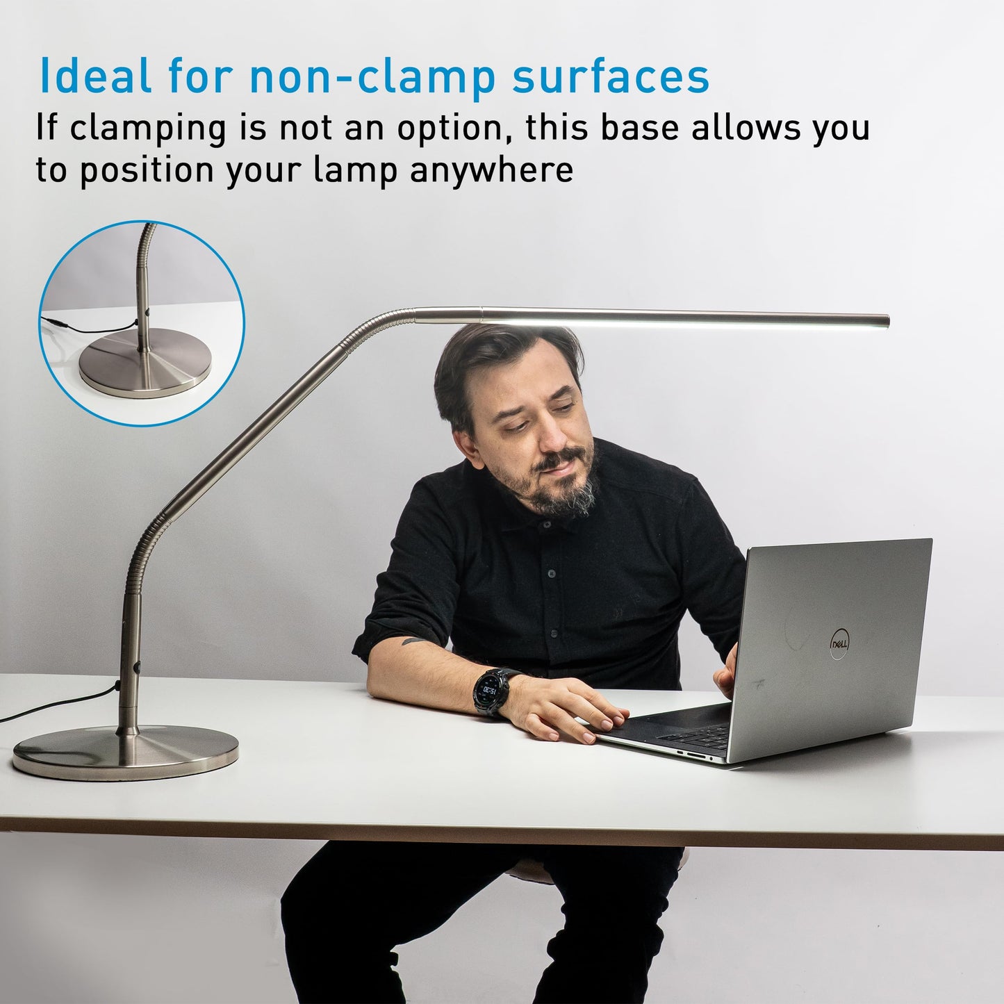 Desk Lamp Base for Slimline Models – Non-Slip Freestanding Stand - Compatible with D35108, D35107, D35106 – Brushed Steel Finish