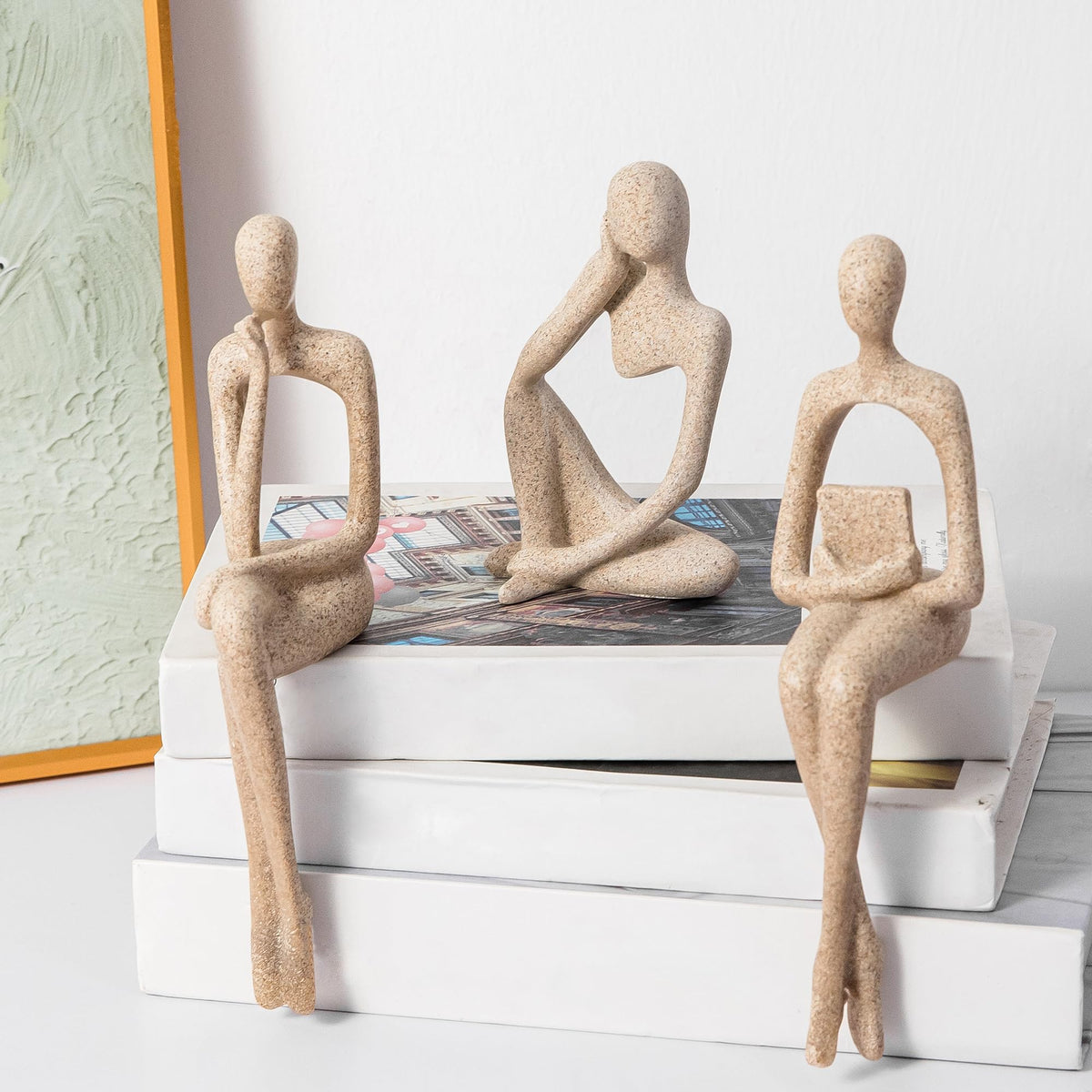 Gold Home Decor Thinker Statue Accents, Set of 3 Thinker Sculptures Office Decor Modern Abstract Resin Decoration on Shelf Table Desk for Living Room Office Bedroom Bookshelf Decor (Large)