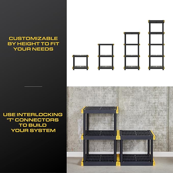 BLACK & YELLOW 5-Tier Heavy Duty Plastic Storage Shelving Unit, 5 Shelves Support up to 100lb/shelf, Organization and Storage, Weather-Resistant Design, Easy Assembly, American Made (72H x 24W x 20D)