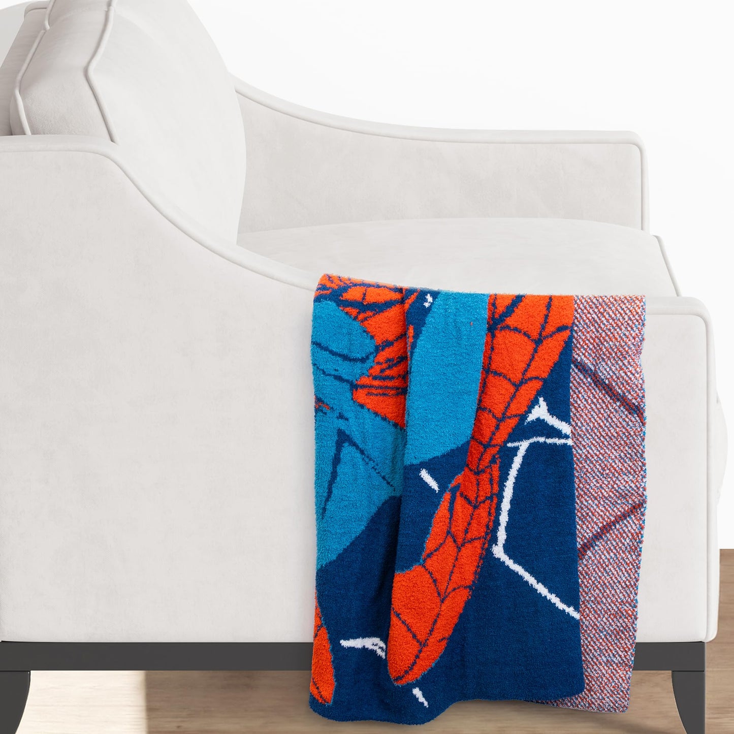 Jay Franco Marvel Spiderman Feather Knit Throw Blanket - 50 x 60 Inch Soft Fluffy Fleece Blanket for Kids & Adults - Lightweight Cozy Machine Washable, Officially Licensed Marvel Throw, Blue