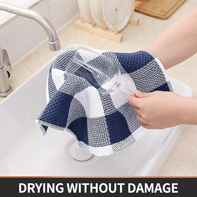 Homaxy 100% Cotton Waffle Weave Check Plaid Dish Cloths, 12 x 12 Inches