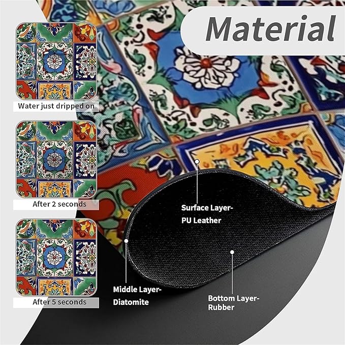 Kitchen Sink Splash Guard，Colorful Mexican tile Faucet Mat Sink Gadgets-Super