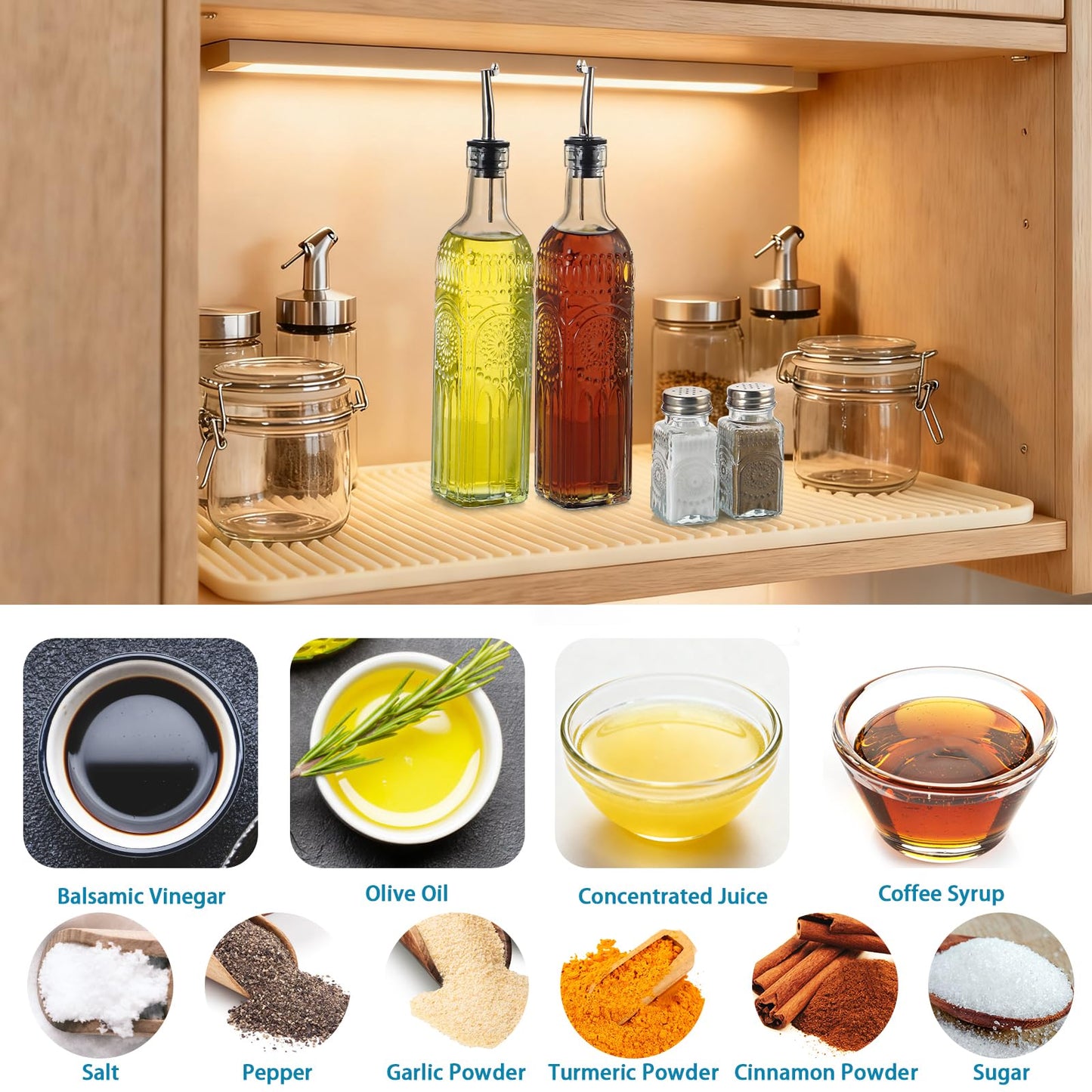 MDLUU Glass Oil and Vinegar Cruet Set, Salt & Pepper Shakers with Holder