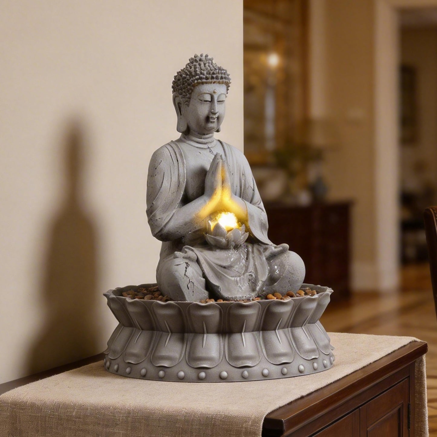 Tolevoit Outdoor Water Fountains Seated Buddha Lotus Help Meditation, Relaxation, and Tranquility with Warm LED Lights Fit Yard, Garden, Lawn
