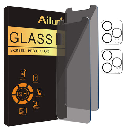 Ailun 2Pack Privacy Screen Protector Compatible for iPhone 14 Pro Max [6.7 inch] + 2 Pack Camera Lens Protector, Anti Spy Private Tempered Glass Film, Case Friendly, [9H Hardness] - HD