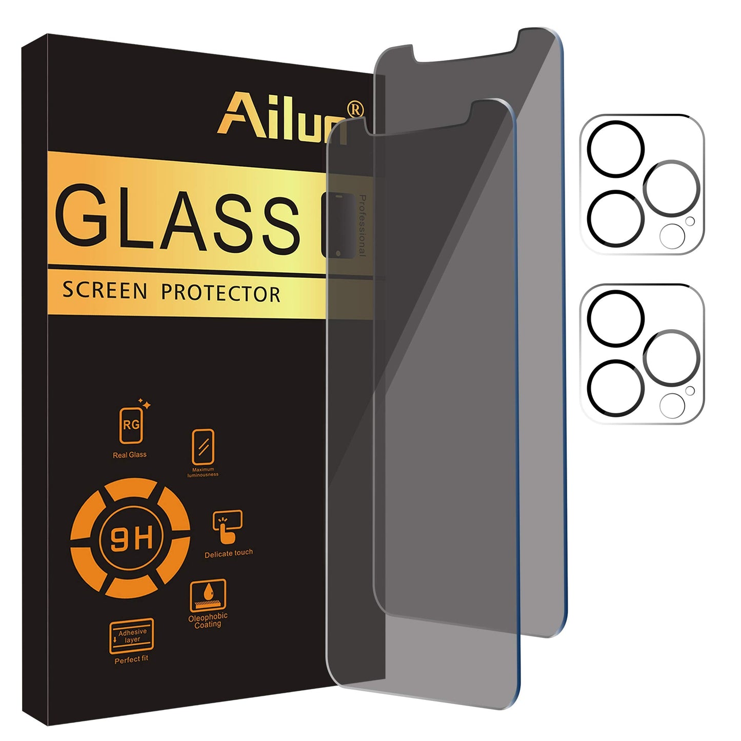 Ailun 2Pack Privacy Screen Protector Compatible for iPhone 14 Pro Max [6.7 inch] + 2 Pack Camera Lens Protector, Anti Spy Private Tempered Glass Film, Case Friendly, [9H Hardness] - HD
