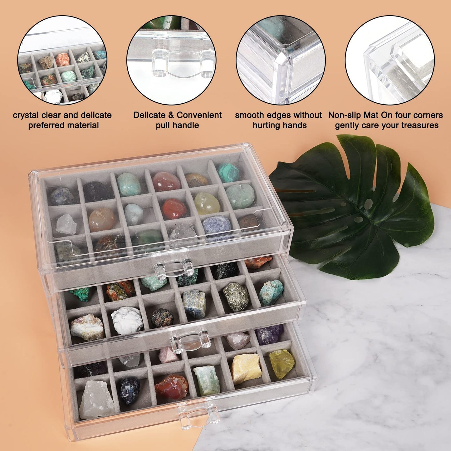 Acrylic Rock Collection Display Case Rock Collection Box for Kids Display Cases for Collectibles Crystal Display Case Holder Shadow Boxes Display Cases Display Cabinet Fossil Display Box