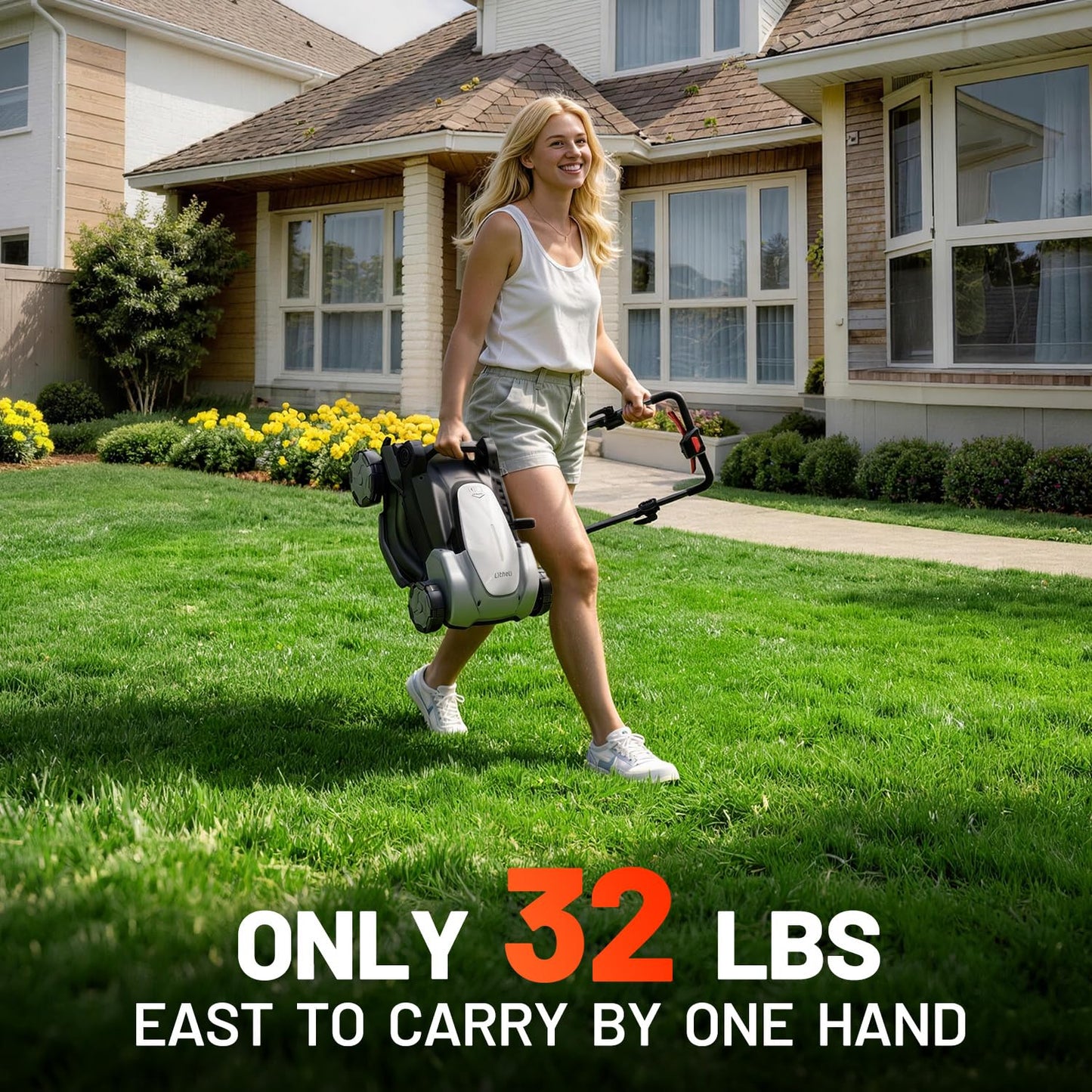 Litheli 2x20V 16 Inch Cordless Lawn Mower, Brushless Battery Powered Push Mower, 6 Adjustable Cutting Heights 25-75mm, 50L Collection Bag & Mulching, 2x5.0Ah Batteries and Charger Included