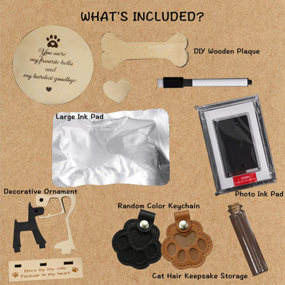 Beech Wood Pet Memorial Shadow Box with Custom Wooden Nameplate, Large Paw Print Ink Pad Kit & Dog Paw Keepsake Keychain, Pet Ashes Fur Jar Sympathy Gift for Dog & Cat Lovers,Black